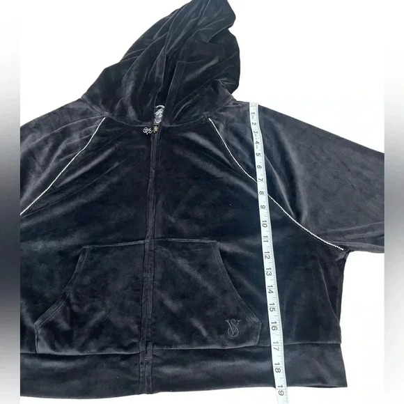 Victoria’s Secret On Point Black Full Zip Velour Hoodie Women’s size Large - Picture 11 of 13